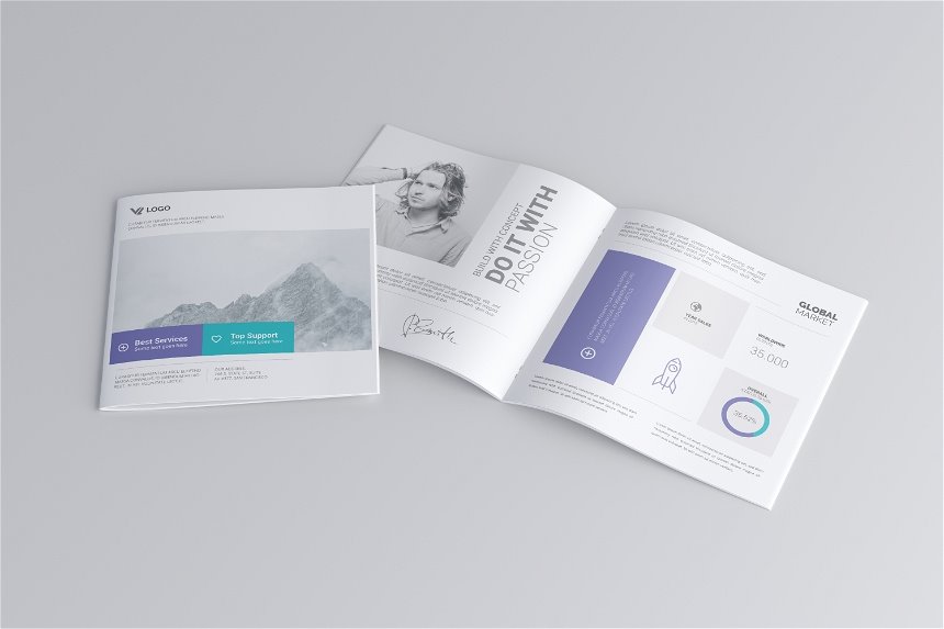 3 Views of Square Brochure Mockup