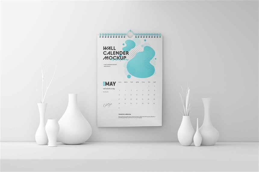 3 Views of Wall Calendar Mockup