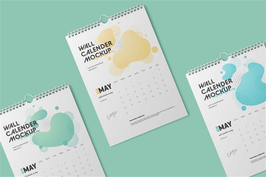 3 Views of Wall Calendar Mockup