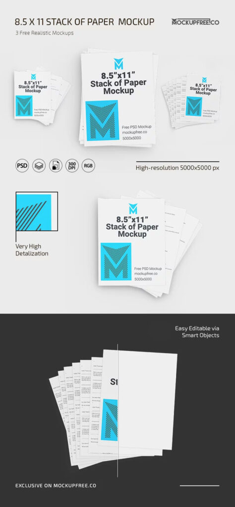 3 Visions of 8 5×11 Stack Paper Mockup mockup preview