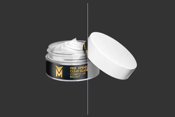 3 Visions of Opened Clear Glass Cosmetic Jar Mockup