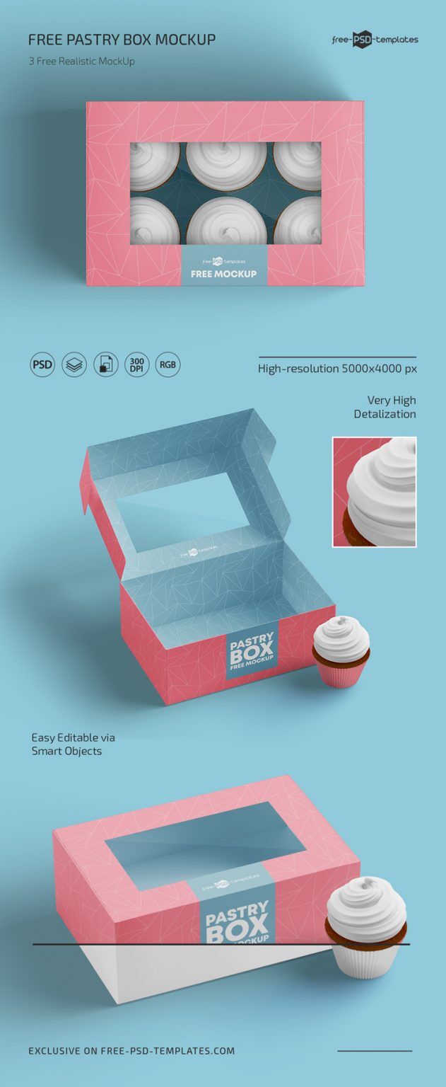 3 Window Cupcake Box Mockups Laid in Different Views FREE PSD
