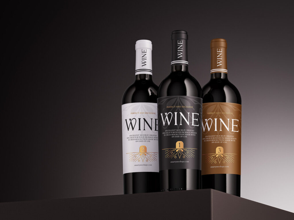 3 Wine Bottle Mockup in Front View