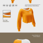 3 Women’s Long Sleeve Crop Top Mockups in Different Angles