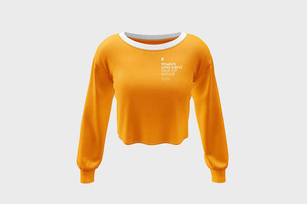 3 Women’s Long Sleeve Crop Top Mockups in Different Angles