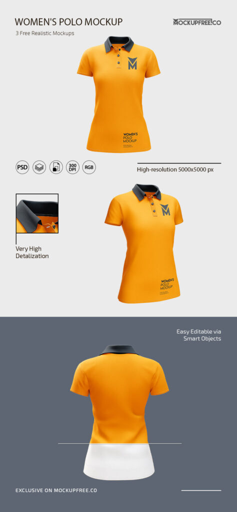 3 Women’s Polo Shirt Mockups in Different Angles