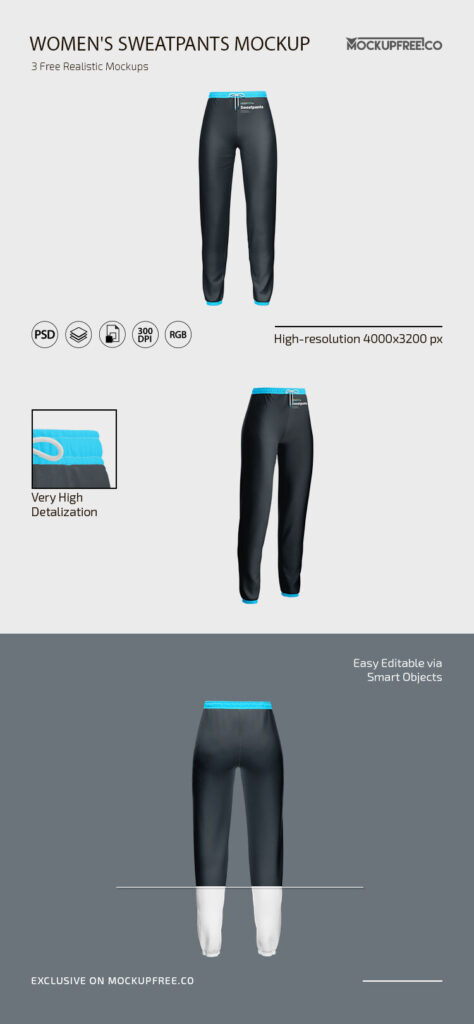 3 Women’s Sweatpants Mockups in Various Shots
