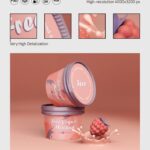 3 Yogurt Jar Mockups in Different Views Featuring Strawberries