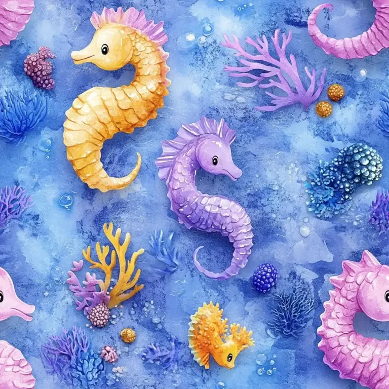 3D Cartoon Seahorses and Coral