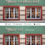 3D Logo Sign Above Restaurant Facade Mockup