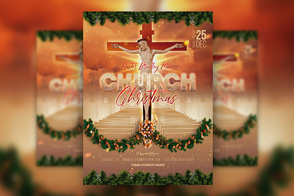 3D, Thematic, Modern Church Christmas Flyer Template
