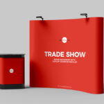 3D Trade Show Stand Backdrop Banner with Display Counter Mockup