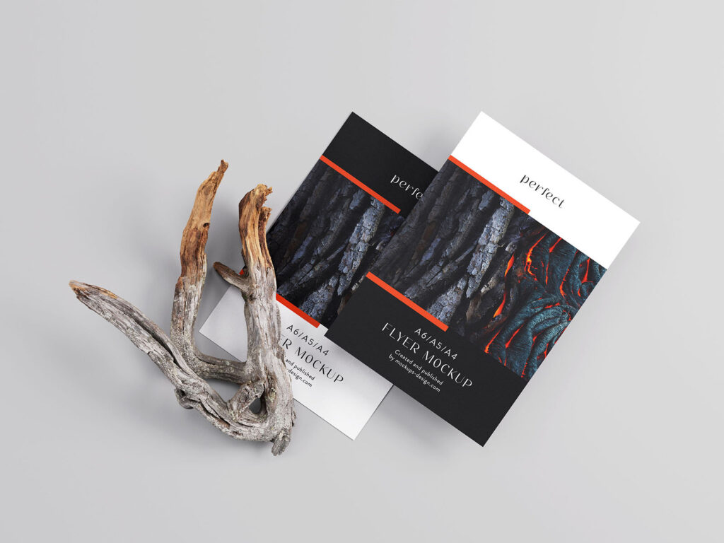 4 A4 Flyer Mockups With Dry Branch in Varied Views mockup preview