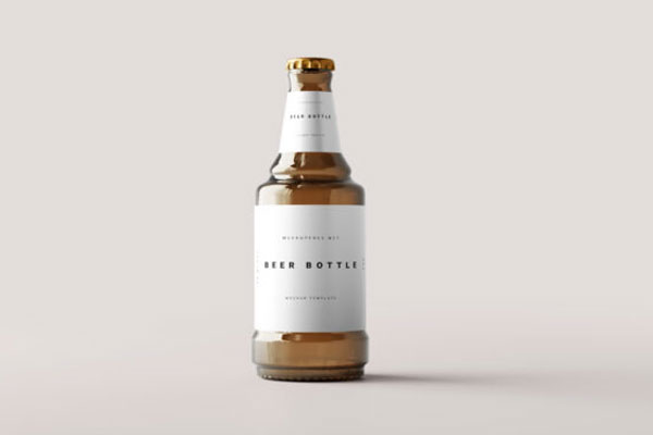 4 Angles of Stubby Beer Amber Glass Bottle Mockup
