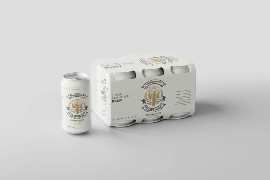 4 Beer Can Six Pack Mockup in Different Sights