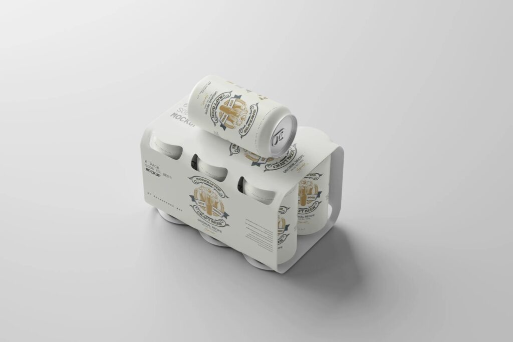 4 Beer Can Six Pack Mockup in Different Sights