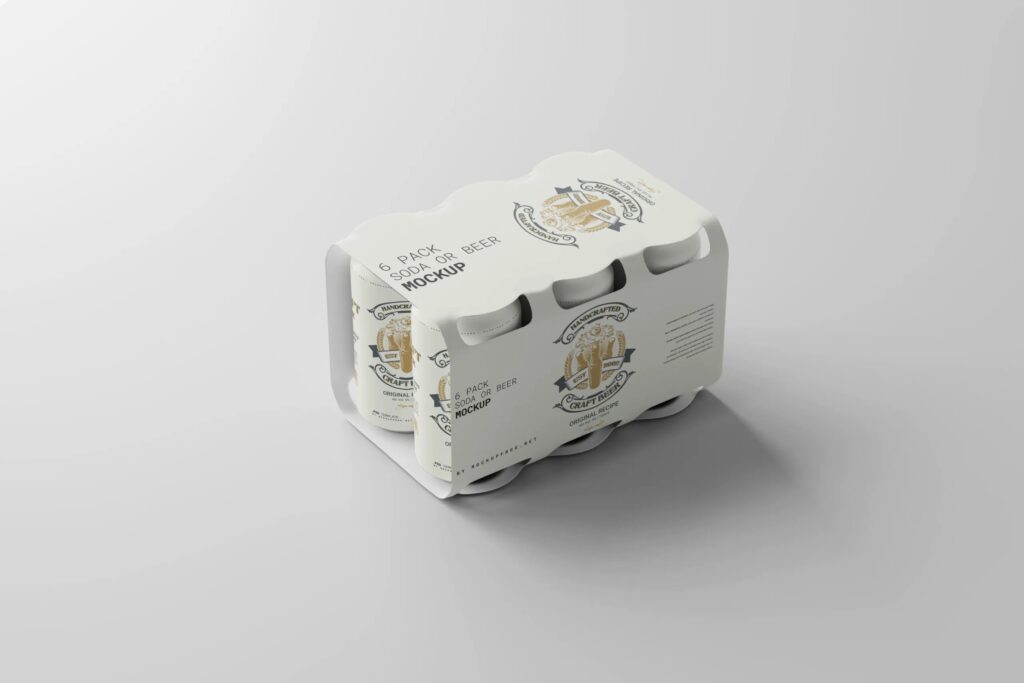 4 Beer Can Six Pack Mockup in Different Sights
