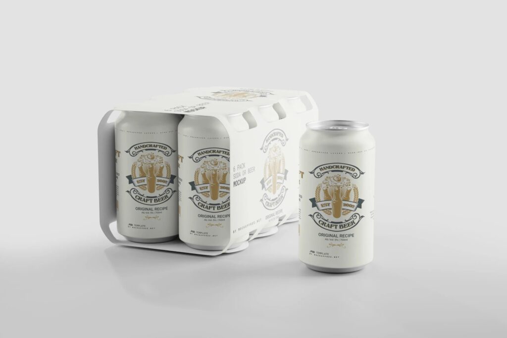 4 Beer Can Six Pack Mockup in Different Sights