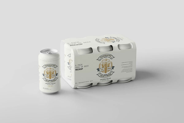 4 Beer Can Six Pack Mockup in Different Sights