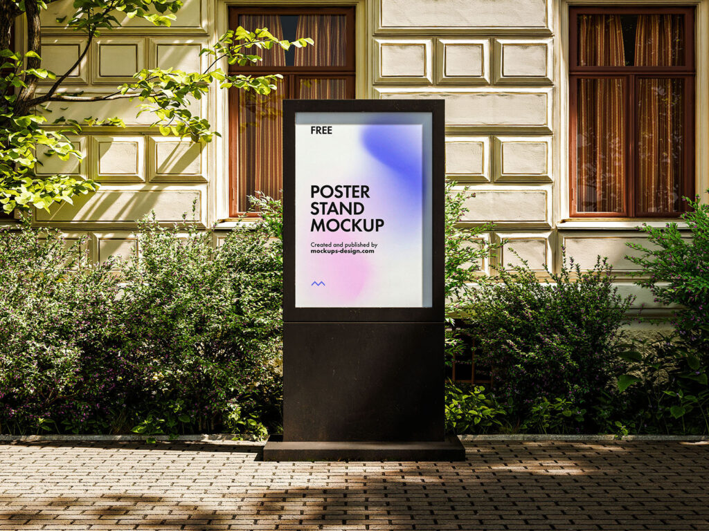 4 Black Poster Stand Mockups in Varied Shots