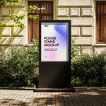 4 Black Poster Stand Mockups in Varied Shots