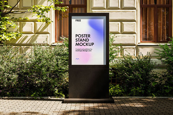 4 Black Poster Stand Mockups in Varied Shots