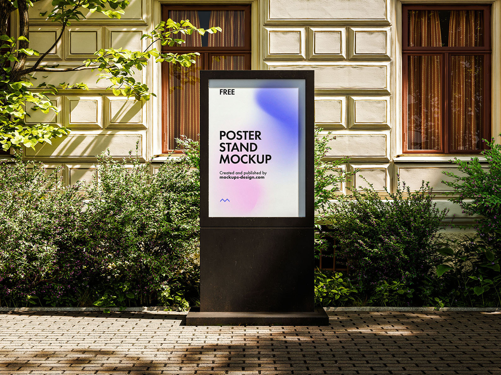 4 Black Poster Stand Mockups in Varied Shots FREE PSD