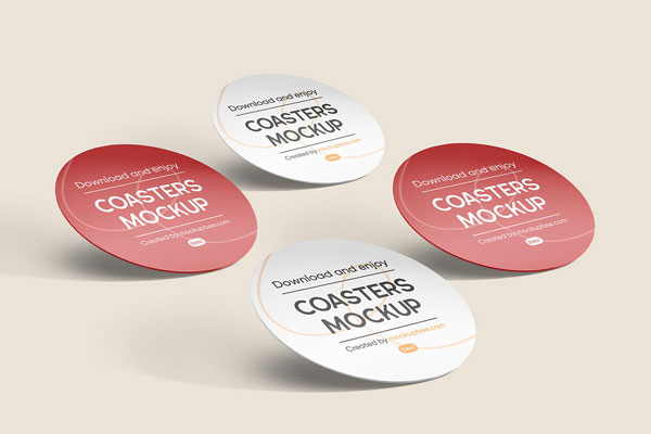 4 Circle Paper Coasters Mockup