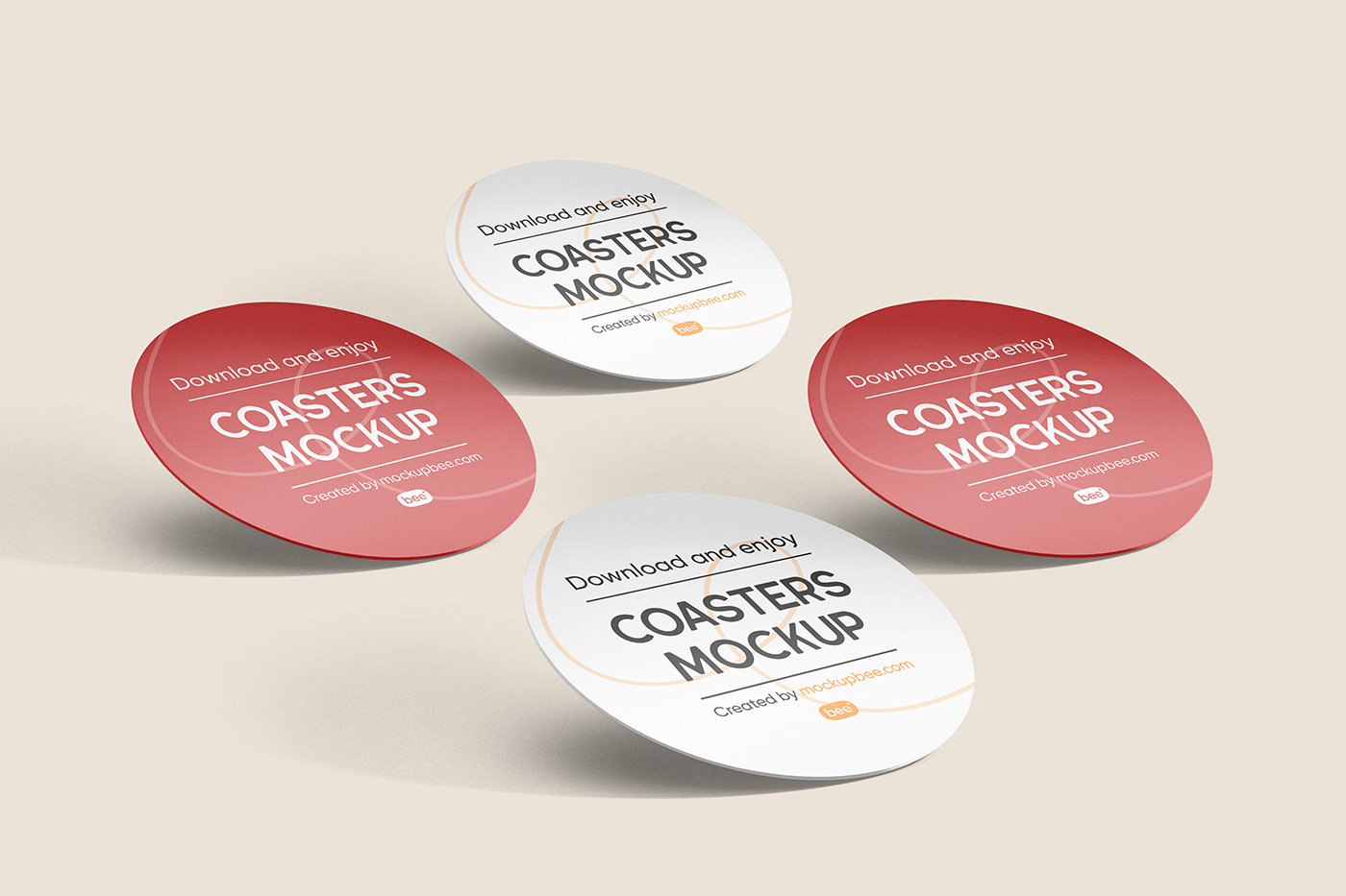 4 Circle Paper Coasters Mockup FREE PSD