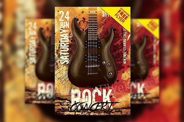 4 Classic Rock Concert Flyers Along with Facebook Cover Templates