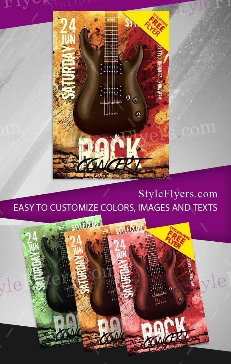 4 Classic Rock Concert Flyers Along with Facebook Cover Templates FREE PSD