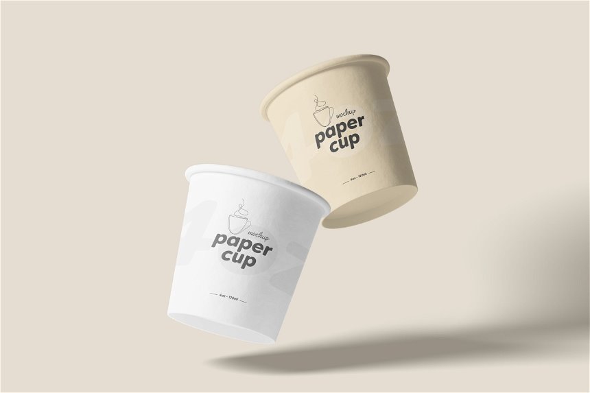 4 Different Shots of 4oz Paper Cup Mockup