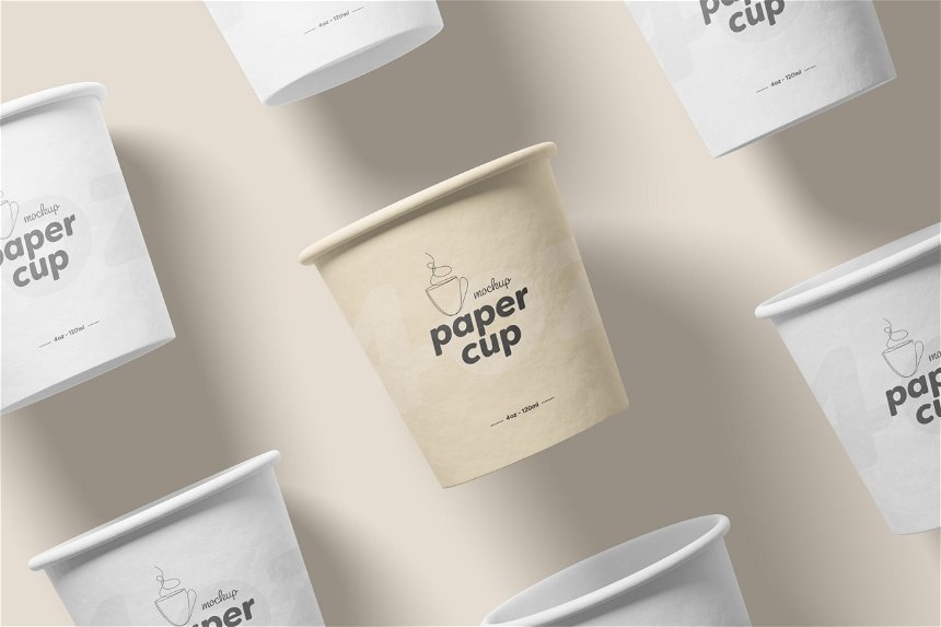 4 Different Shots of 4oz Paper Cup Mockup