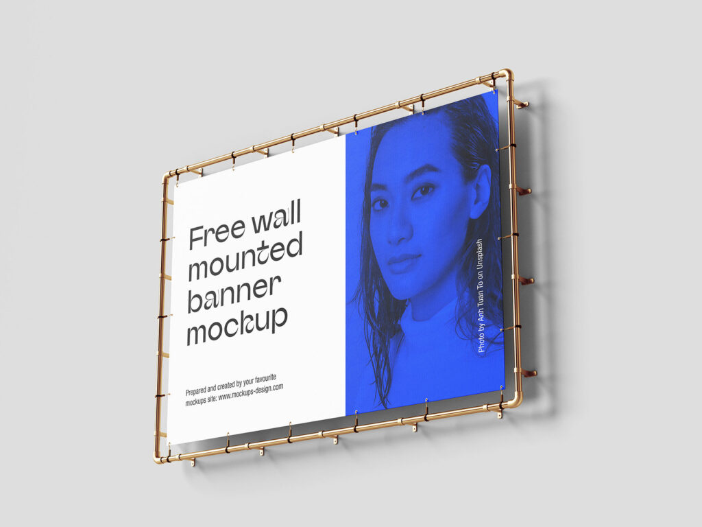 4 Different Views of Wall Mounted Banner Mockup