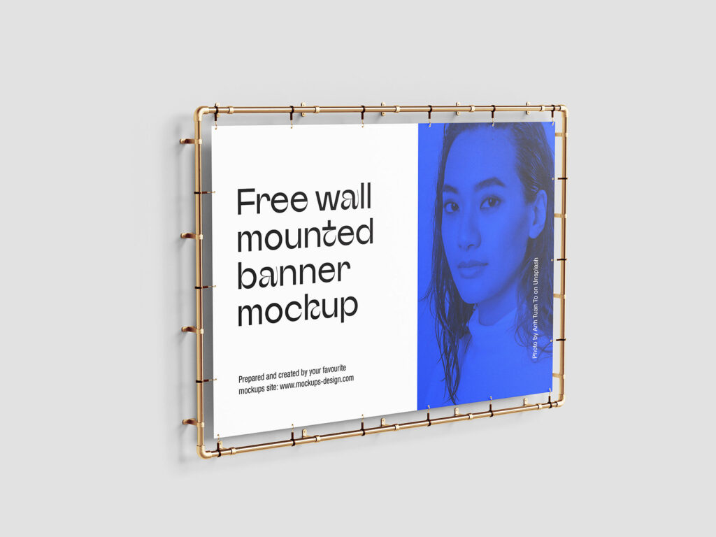 4 Different Views of Wall Mounted Banner Mockup