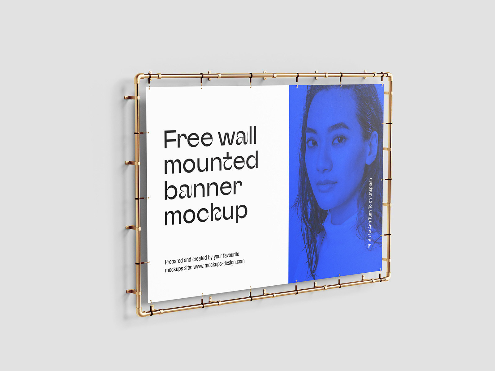 4 Different Views of Wall Mounted Banner Mockup FREE PSD