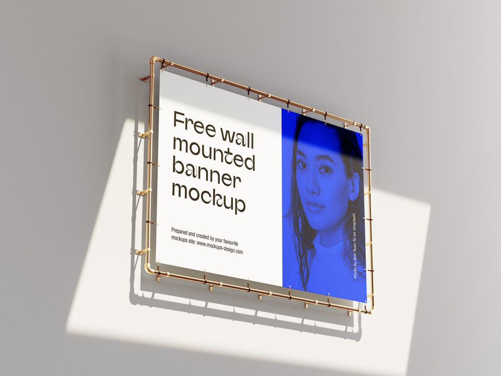 4 Different Views of Wall Mounted Banner Mockup