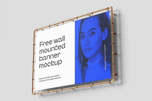 4 Different Views of Wall Mounted Banner Mockup