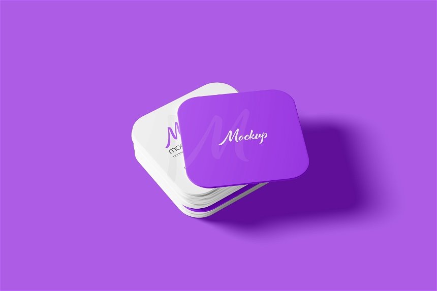 4 Distinct Sights of Square Round Corner Business Card Mockup