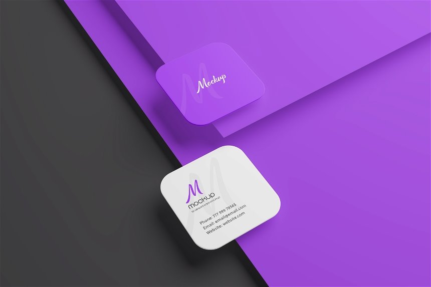4 Distinct Sights of Square Round Corner Business Card Mockup