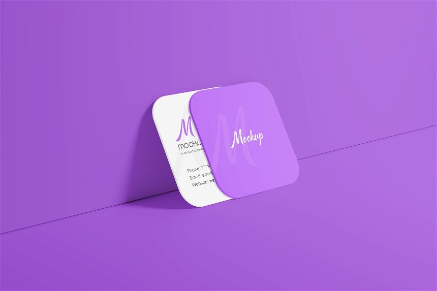 4 Distinct Sights of Square Round Corner Business Card Mockup