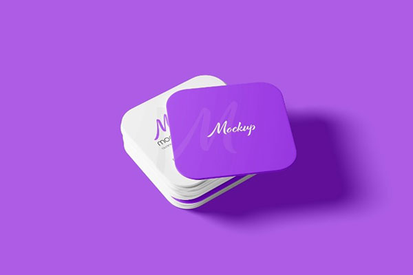 4 Distinct Sights of Square Round Corner Business Card Mockup