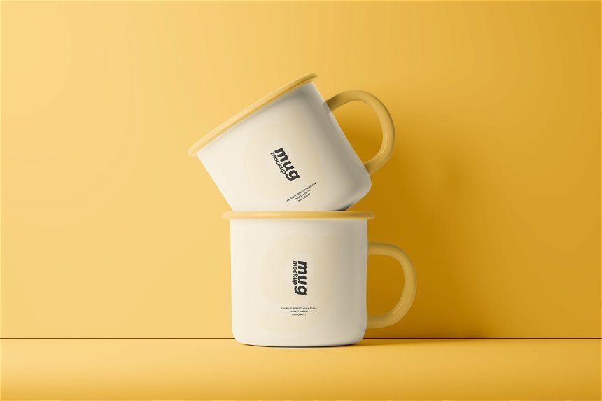4 Distinct Visions of Enamel Mugs Mockup