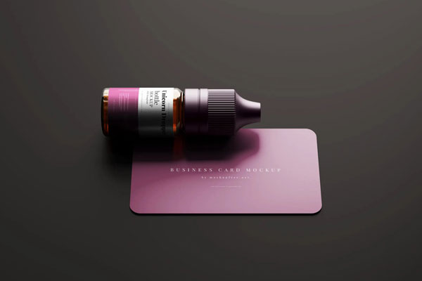 4 Dropper Bottle With Business Card Mockup in Different Shots