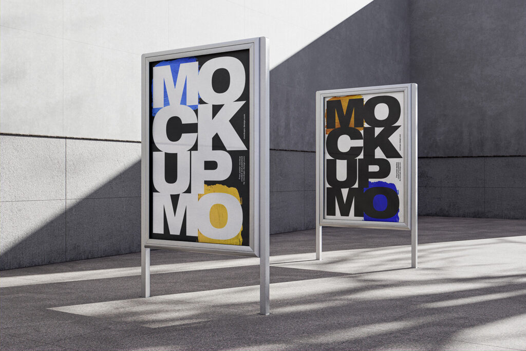 4 Exhibition Citylight Mockups in Perspective Views
