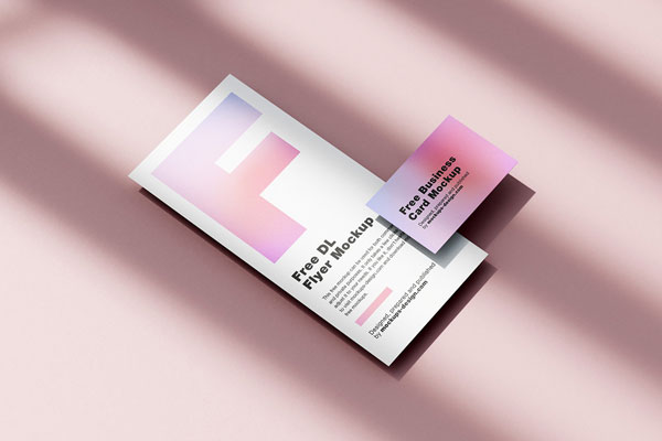 4 Flyer and Business Cards Mockup in Perspective Sight