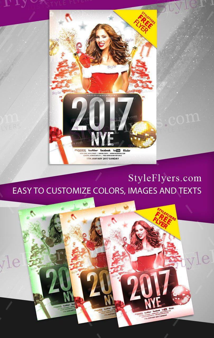 4 Glitzy, Modern Christmas Eve Party Flyers and Facebook Cover Templates FREE PSD