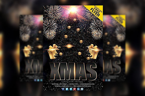 4 Golden, Festive, 3D Christmas Eve Party Flyer Templates