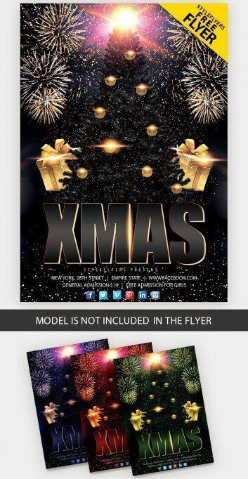 4 Golden, Festive, 3D Christmas Eve Party Flyer Templates