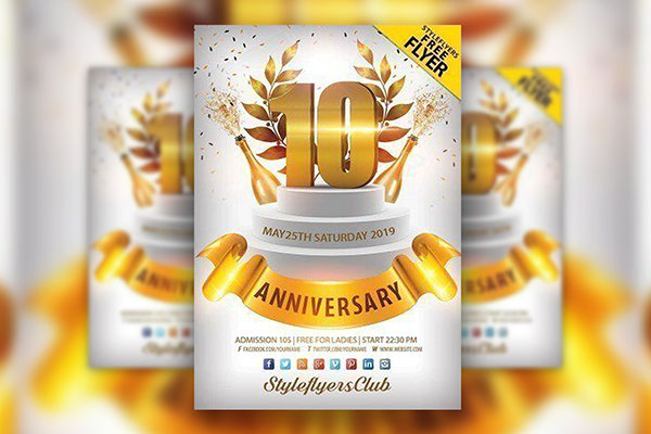 4 Golden, Luxurious Anniversary Party Flyers and Facebook Cover Templates
